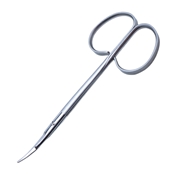 Kaye Dissecting Scissors Curved Fine Beveled Blades Lower Blade With Fine Serration Ribbion Style Ring Handles Overall Length 4 1/2 (115mm) With The Precision Two Tone Finish 